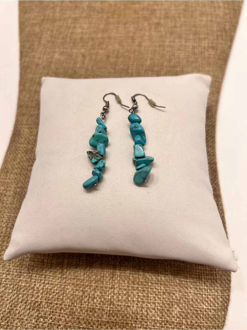 Turquoise Chip Drop Earrings - Blue Stack Stone Dangles